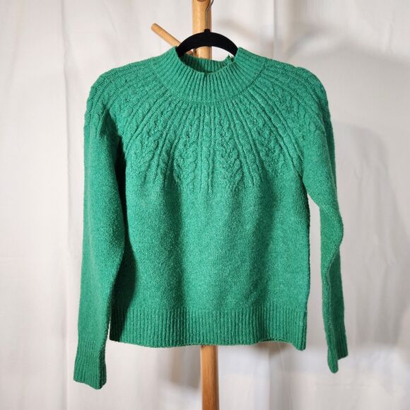 J by Joie $120 XS Green Cable Knit Super Soft Mock Neck Pullover Sweater - Picture 1 of 8